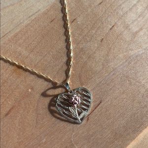 Gold and rose gold heart charm w/10k stamped chain
